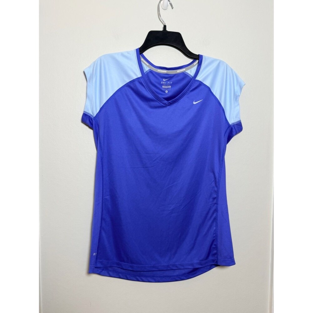 Nike Dri-FIT Running Top Womens Large Blue Short Sleeve Athletic Workout Shirt